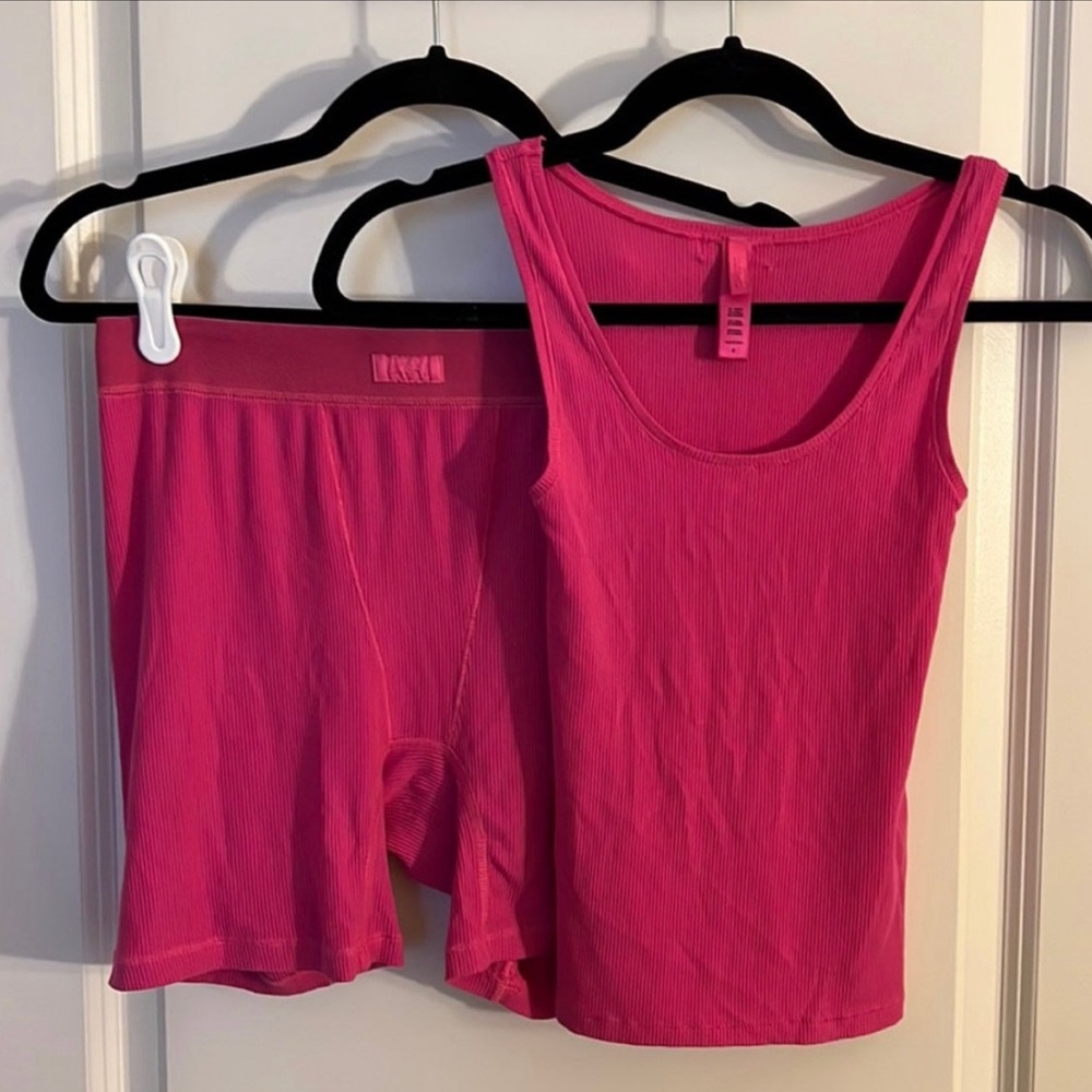Skims Hot Pink Lounge Boxer and Top Set